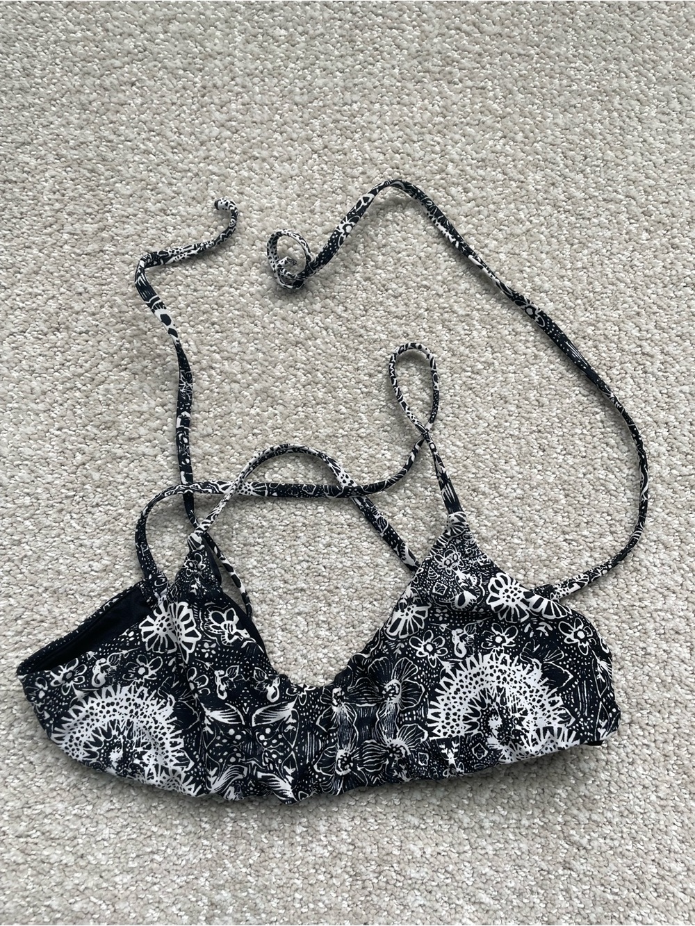 Black & White Floral Bikini Top